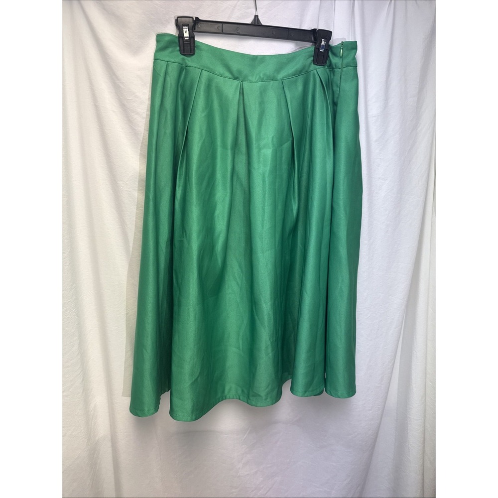 Kelly Green Pleated Knee Length Zip Waist SZ L Rock A Billy A‎ Line Flare 50's
